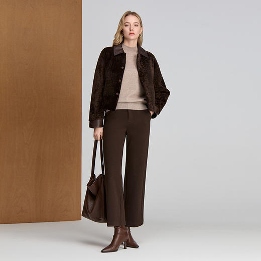 EITIE爱特爱衬衫领手感软糯温和简约精致纯羊毛颗粒面料短款皮衣8493109 商品图1