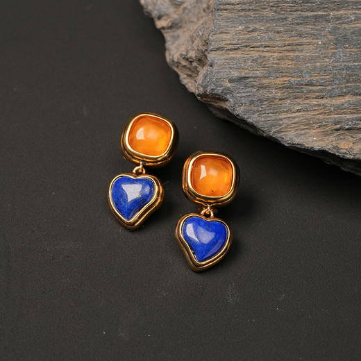 北京仓｜Goossens Paris-RENAISSANCE-宝蓝色 橙色 爱心 耳环［法国设计师］ 商品图0