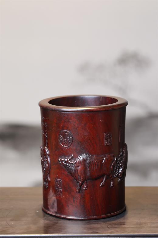 五牛图°大/小号黑檀笔筒 商品图3