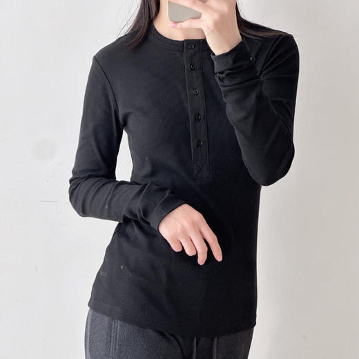 秋季新新疆棉质弹力圆领套头长袖螺纹上衣女百搭打底外穿简约T恤 商品图3