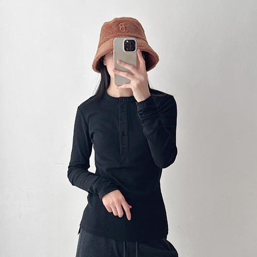 秋季新新疆棉质弹力圆领套头长袖螺纹上衣女百搭打底外穿简约T恤 商品图0