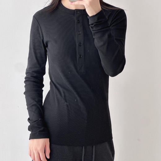 秋季新新疆棉质弹力圆领套头长袖螺纹上衣女百搭打底外穿简约T恤 商品图1