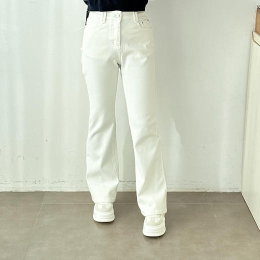 蓝精奥地利天丝微喇牛仔裤四面弹白色显瘦喇叭裤 商品图4