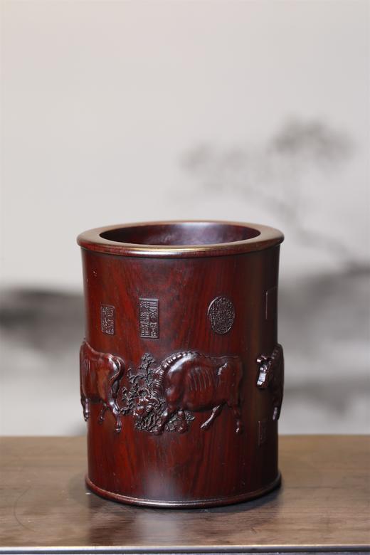 五牛图°大/小号黑檀笔筒 商品图4