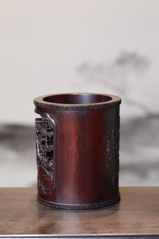 太白撑灯图°黑檀小笔筒 商品图4