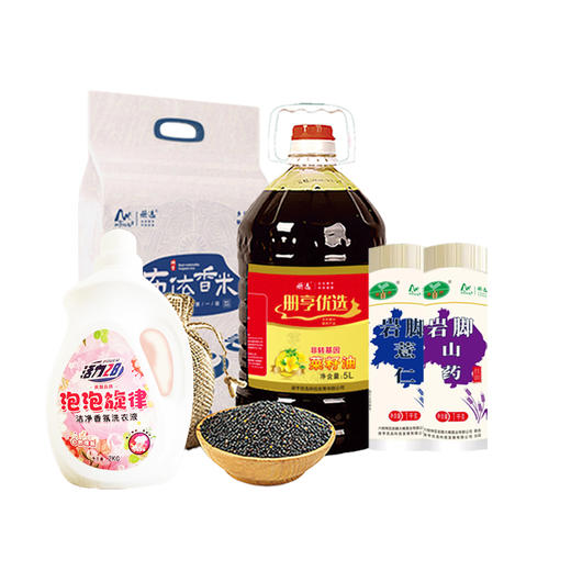 家庭C套装(菜籽油 5L/桶*1，布依香米 2.5kg/袋*1，薏仁面1kg/把*1，山药面1kg/把*1，泡泡洗衣液2kg/瓶)【GY】 商品图0