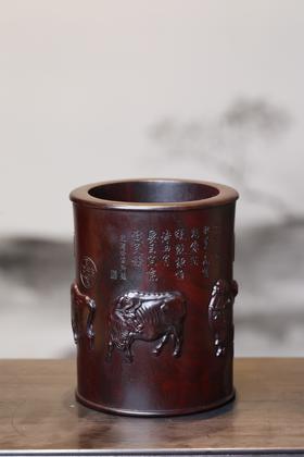 五牛图°大/小号黑檀笔筒