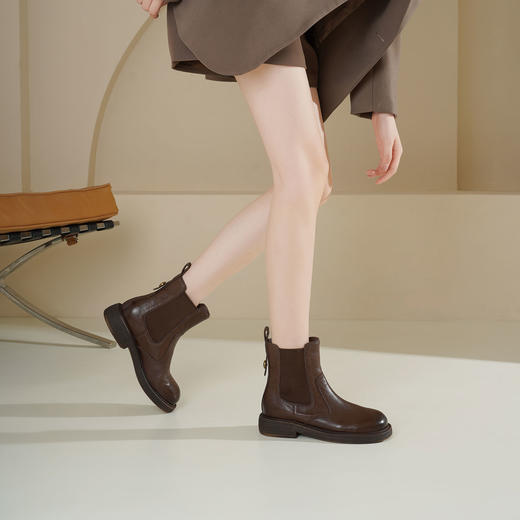 Westory2025年冬季圆头低跟牛皮切尔西休闲短靴S25DS85791 商品图7