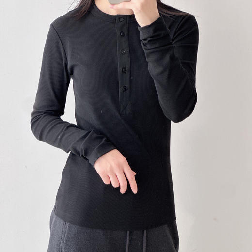 秋季新新疆棉质弹力圆领套头长袖螺纹上衣女百搭打底外穿简约T恤 商品图2