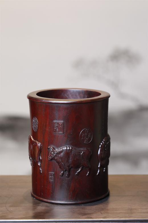 五牛图°大/小号黑檀笔筒 商品图5