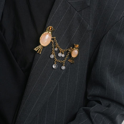 北京仓｜Goossens Paris-BROCHE DEUX OISEAUX- 虎眼石 胸针［法国设计师］ 商品图0