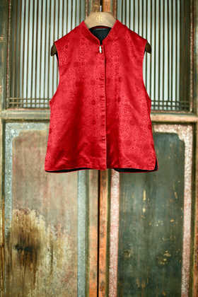 盛唐牡丹 | 龙纹真丝提花对襟马甲-夹棉