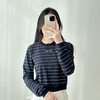2025新款时尚设计感百搭条纹圆领长袖显瘦修身针织衫上衣女秋冬季 商品缩略图1
