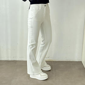 蓝精奥地利天丝微喇牛仔裤四面弹白色显瘦喇叭裤