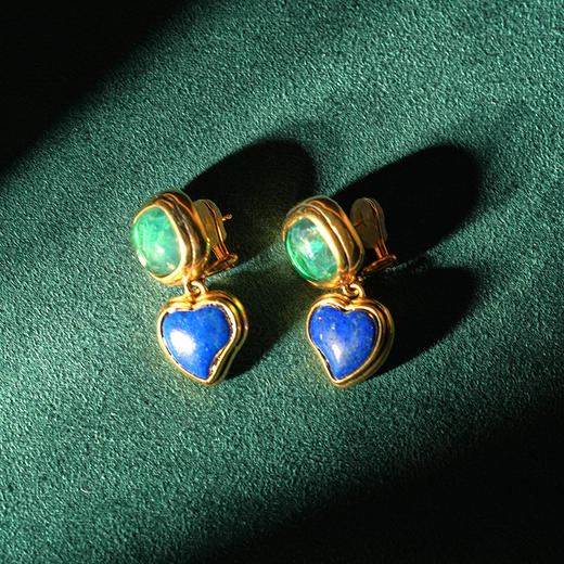 北京仓｜Goossens Paris-BO PIN-宝蓝色 绿色 爱心 耳环［法国设计师］ 商品图0