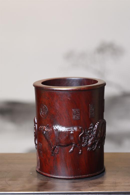 五牛图°大/小号黑檀笔筒 商品图2