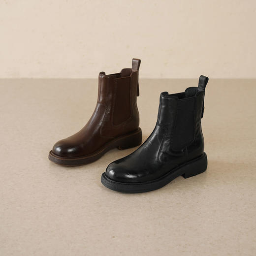 Westory2025年冬季圆头低跟牛皮切尔西休闲短靴S25DS85791 商品图0