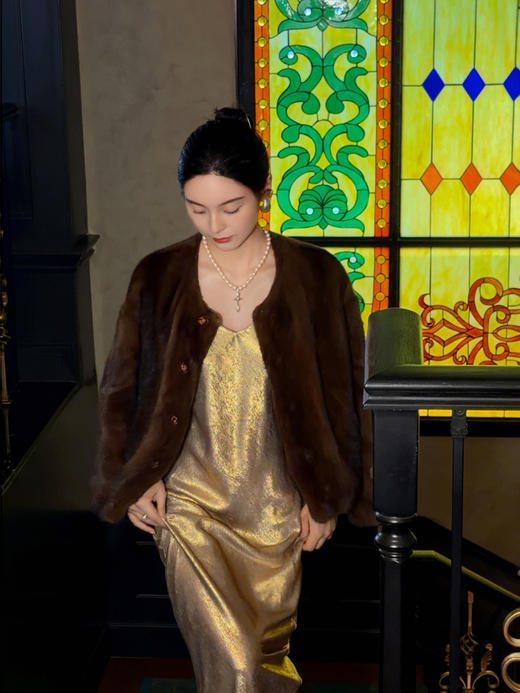 盛唐婧 | 水貂毛皮草外套-咖啡色 商品图6