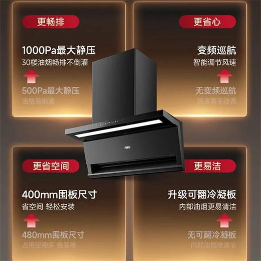 万家乐25年新品F3C1升级顶侧双吸挥手智控25立方吸力1000Pa大静压F3烟机 AI智感增压智旋暴风洗400mm围挡【粤湾】【双十一】 商品图1