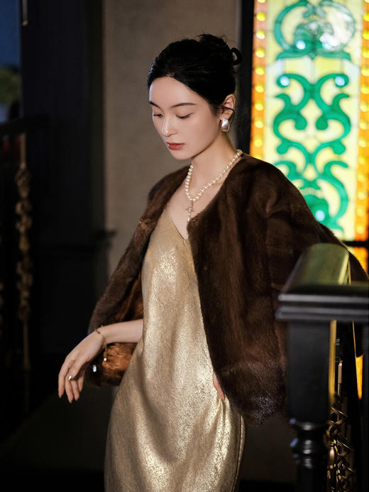 盛唐婧 | 水貂毛皮草外套-咖啡色 商品图5