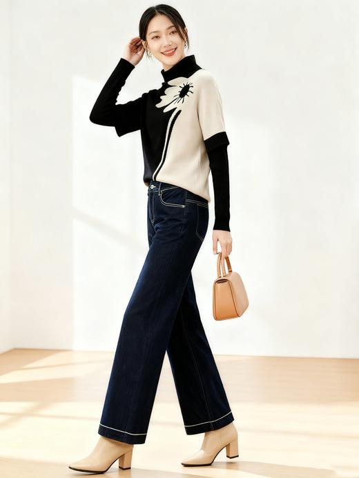 臣禾	【锦上添花毛衫】半高领撞色花朵套头针织衫	JZ253091575 商品图6