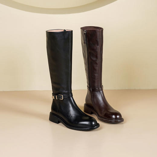 Westory2025年冬季复古水洗马皮靴低跟擦色休闲酷帅高靴W25DQ86111 商品图0