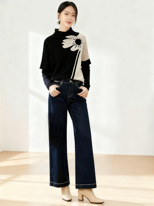 臣禾	【锦上添花毛衫】半高领撞色花朵套头针织衫	JZ253091575 商品图5