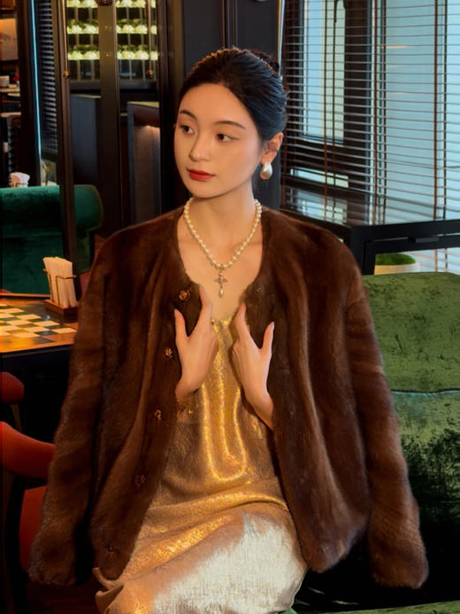 盛唐婧 | 水貂毛皮草外套-咖啡色 商品图7