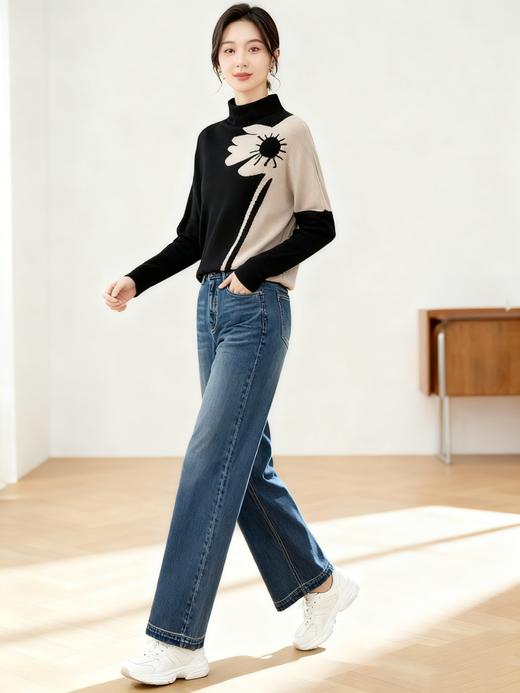 臣禾	【锦上添花毛衫】半高领撞色花朵套头针织衫	JZ253091575 商品图2