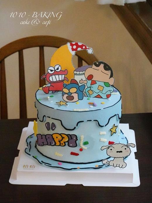 「蜡笔小新·睡衣晚安系列」巧克力糯米糖纸·订制照片·100%动物奶油（附图6寸加高·提前24小时预订） 商品图1