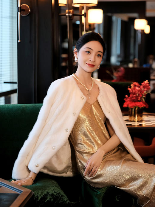 盛唐婧 | 水貂毛皮草外套-米白 商品图13