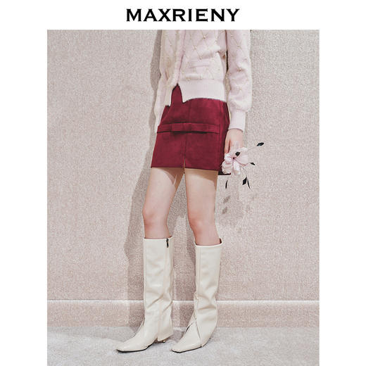 玛克门店发货：MAXRIENY复古暗红色蝴蝶结半裙(货号:MC85SK795) 商品图1