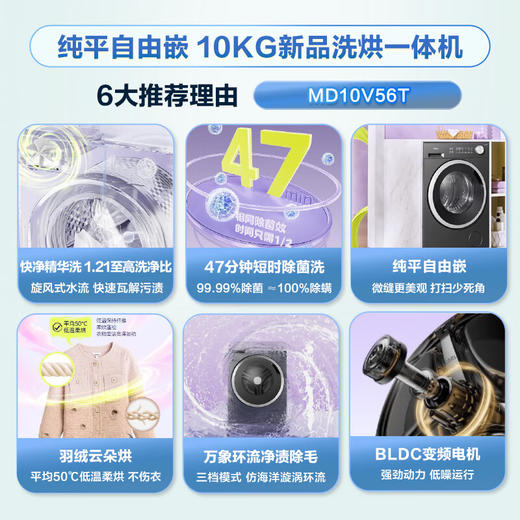 美的（Midea）滚筒洗衣机全自动家用 MD10V56T 10公斤洗烘一体 1.21洗净比 纯平自由嵌 除菌螨【粤湾】【双十一】 商品图3