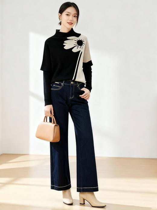 臣禾	【锦上添花毛衫】半高领撞色花朵套头针织衫	JZ253091575 商品图7