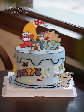 「蜡笔小新·睡衣晚安系列」巧克力糯米糖纸·订制照片·100%动物奶油（附图6寸加高·提前24小时预订）