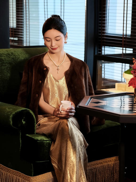 盛唐婧 | 水貂毛皮草外套-咖啡色 商品图4