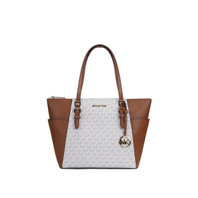 Michael Kors 奥莱款 CHARLOTTE大号PVC配皮女士牛皮革单肩手提托特包 772-35T0GCFT3B-VANILLA