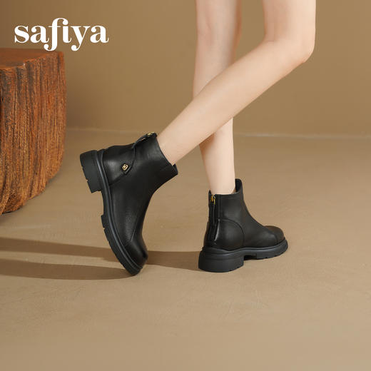 Safiya/索菲娅2025英伦风羊皮粗跟厚底后拉链圆头休闲百搭踝靴SFD4116003/SFD4118003 商品图9