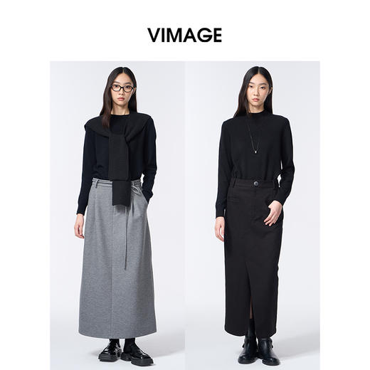 VIMAGE纬漫纪低圆领简约时尚百搭秋冬新款针织衫V2401114 商品图0