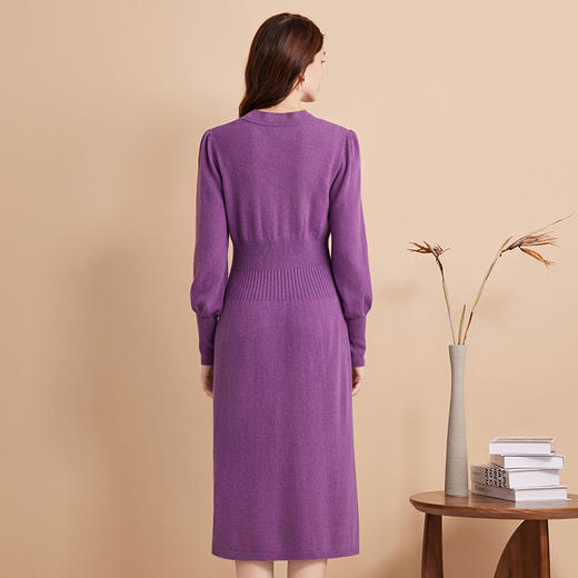EITIE爱特爱冬季新款100%绵羊毛时尚气质收腰显瘦长袖针织连衣裙7601307 商品图9
