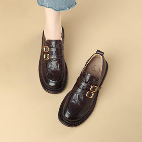 品质好货|Safiya/索菲娅22025秋冬加绒深口复古高级感双扣带羊皮乐福鞋 SFD3112730