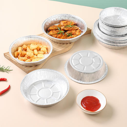 空气炸锅锡纸盘圆形锡纸盒烤箱烘焙锡纸一次性食品级铝箔盘批发 商品图3