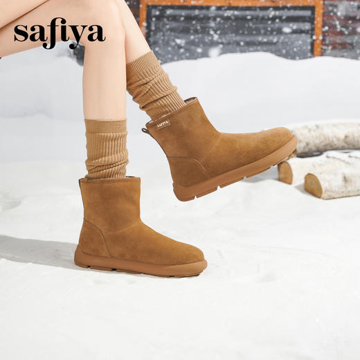 Safiya/索菲娅2025冬季平底纯色百搭加绒加厚丑萌圆头保暖雪地靴SFD411A169 商品图9