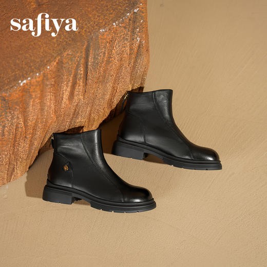 Safiya/索菲娅2025英伦风羊皮粗跟厚底后拉链圆头休闲百搭踝靴SFD4116003/SFD4118003 商品图4