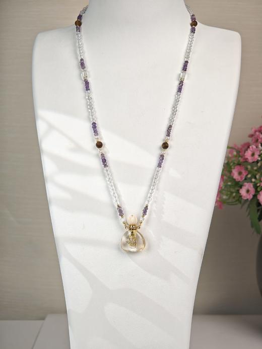 MELI&MOLI| 白水晶小号福袋镶莲花吊坠沉香珠点缀珠串项链 商品图0