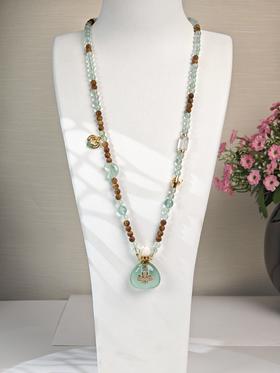 MELI&MOLI| 绿莹中号福袋镶莲花吊坠沉香珠点缀珠串项链