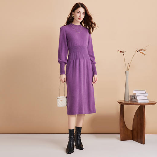 EITIE爱特爱冬季新款100%绵羊毛时尚气质收腰显瘦长袖针织连衣裙7601307 商品图8