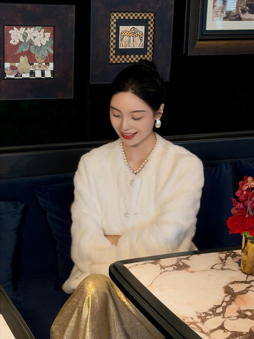 盛唐婧 | 水貂毛皮草外套-米白 商品图3