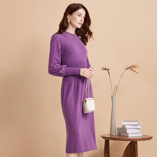 EITIE爱特爱冬季新款100%绵羊毛时尚气质收腰显瘦长袖针织连衣裙7601307 商品图7