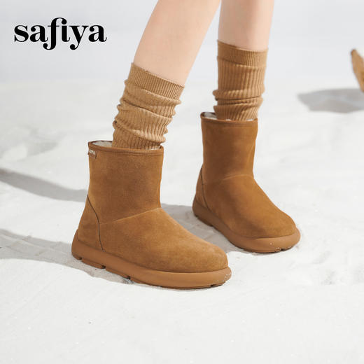 Safiya/索菲娅2025冬季平底纯色百搭加绒加厚丑萌圆头保暖雪地靴SFD411A169 商品图8